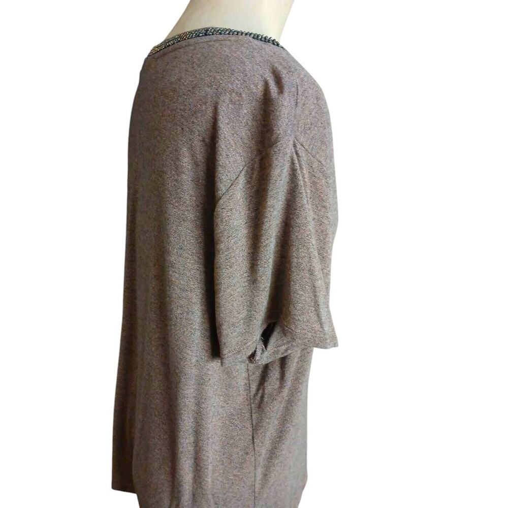 VNT Beaded Neck Top Sz XL Brown Short Sleeve Office Workwear Modest Classy Glam - Picture 5 of 13
